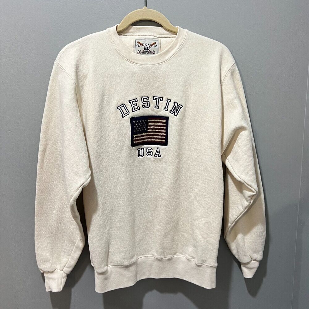 Vtg Oarsman Mens White Destin USA Pullover Sweatshirt Small Long Sleeve Jacket